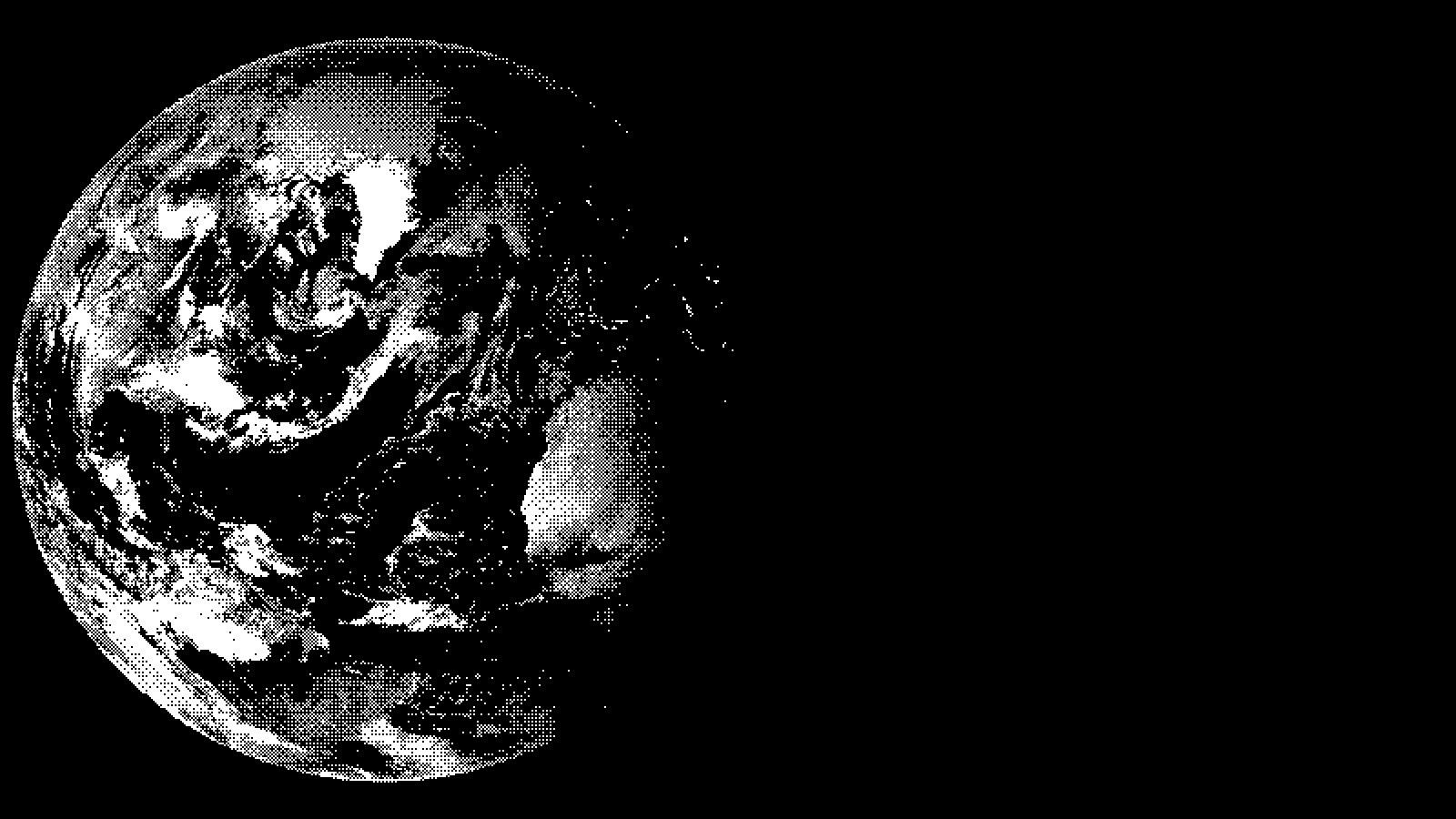 NASA's Blue Marble, the Earth with the Western Hemisphere in daylight, as a two tone dither