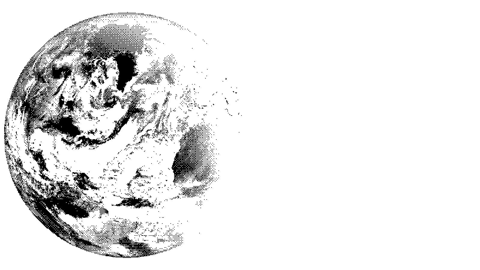 NASA's Blue Marble, the Earth with the Western Hemisphere in daylight, as a two tone dither